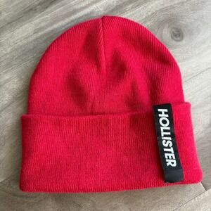 Hollister Red Beanie Hat Cuff Knit Skull Cap ONE SIZE Winter‎